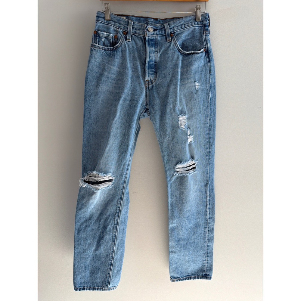 Levis‎ Premium 501 Original Fit Distressed Light Wash Jeans W28 L30 Button Fly